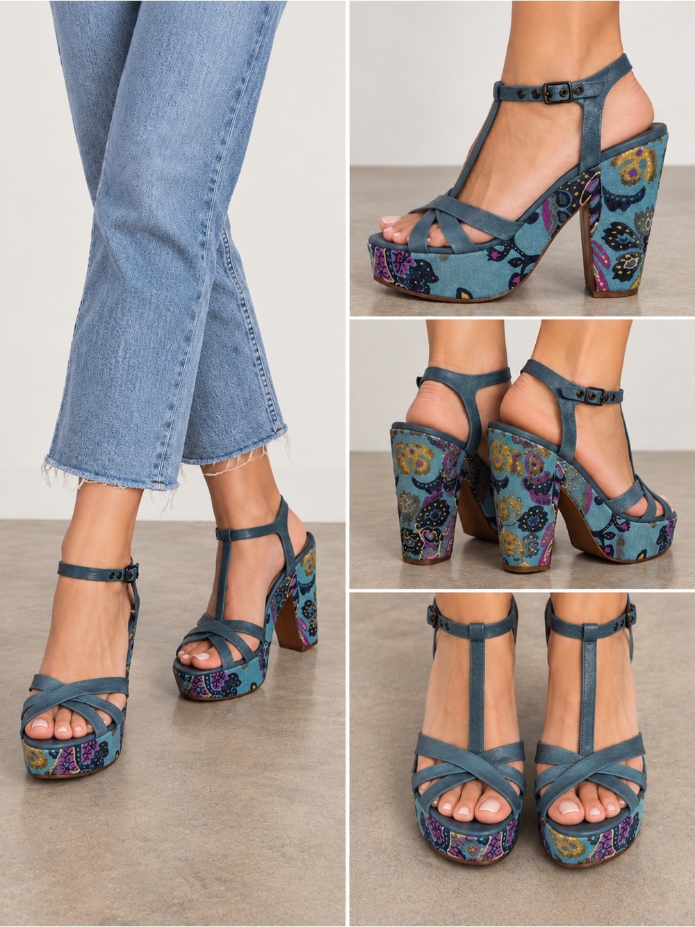 Cydney Mandel Leather Paisley Platform Heels Size 6 Indie Sleaze Y2K